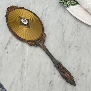 Vintage Handheld Mirror with Gold and Bronze Details